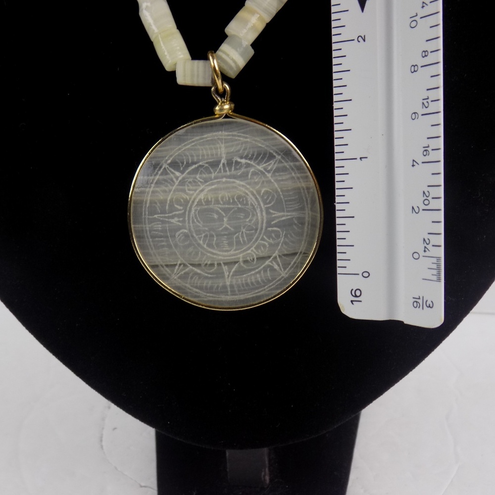 Mayan Aztec Caramel Onyx Travertine Stone Necklace - Picture 5 of 5